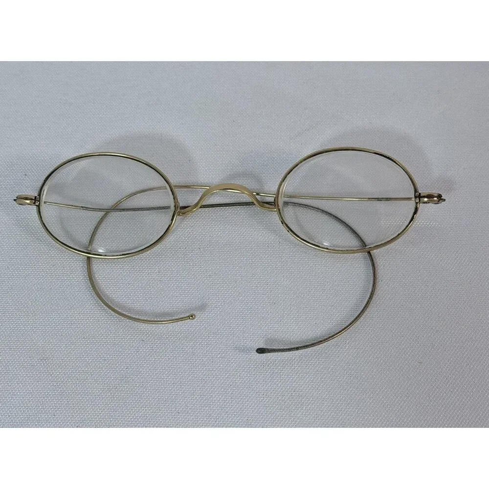 Antique STEVENS & CO Victorian Era Gold Wire Rim Eyeglasses Near Sight Cable